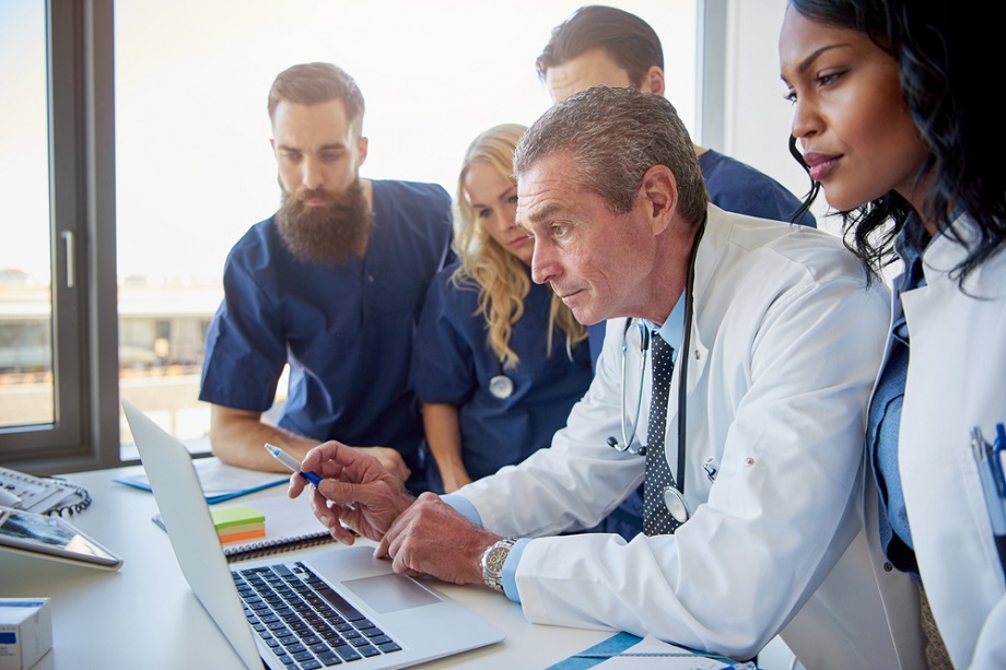 medical team checking social media